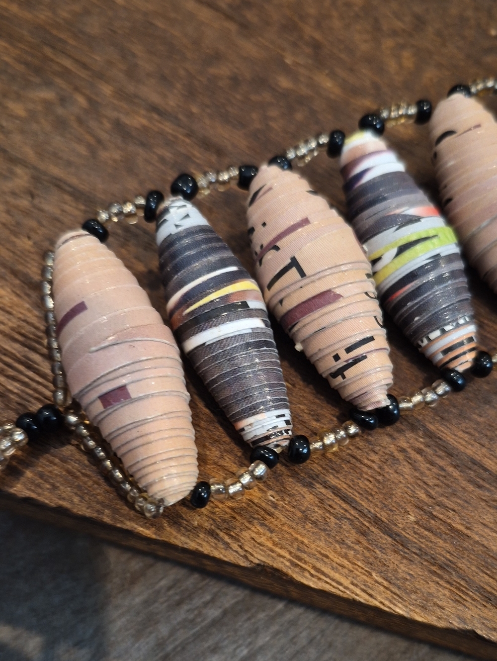 Handcrafted Paper Beaded Statement Bracelet, Button Closure, Botswana - Picture 6 of 11